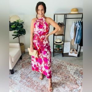Halter neck floral print maxi dress